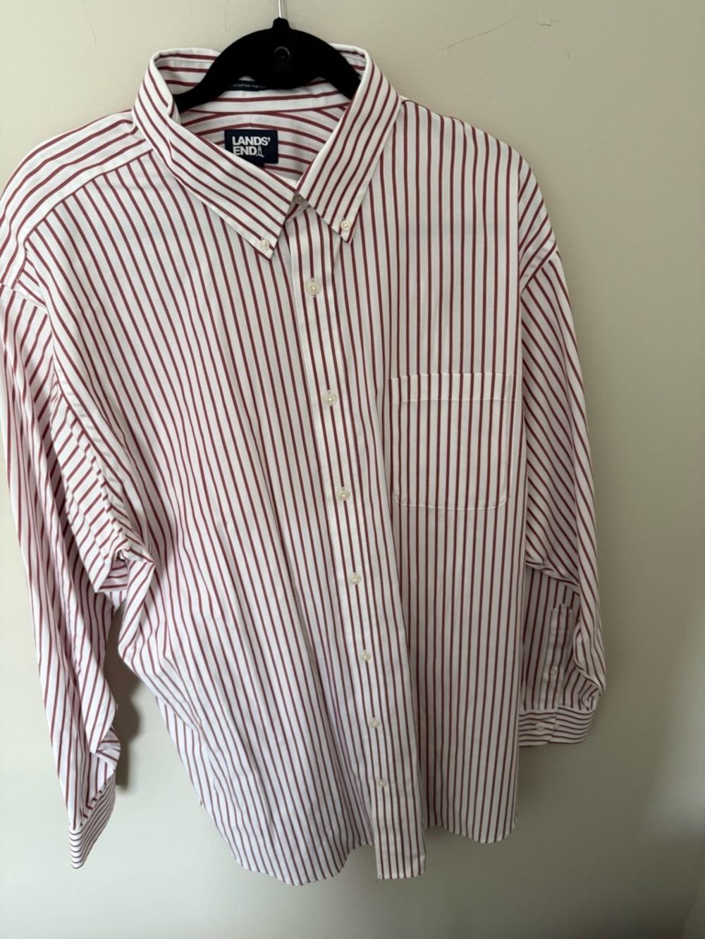 Lands' End Men’s Size XXL White Shirt with Red Stripes Button Down Long Sleeve